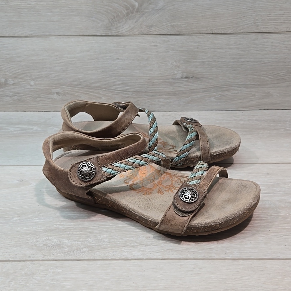 Aetrex Women Jillian Braided Hook&loop Leather Strap Sandals Slide shoes sz 7